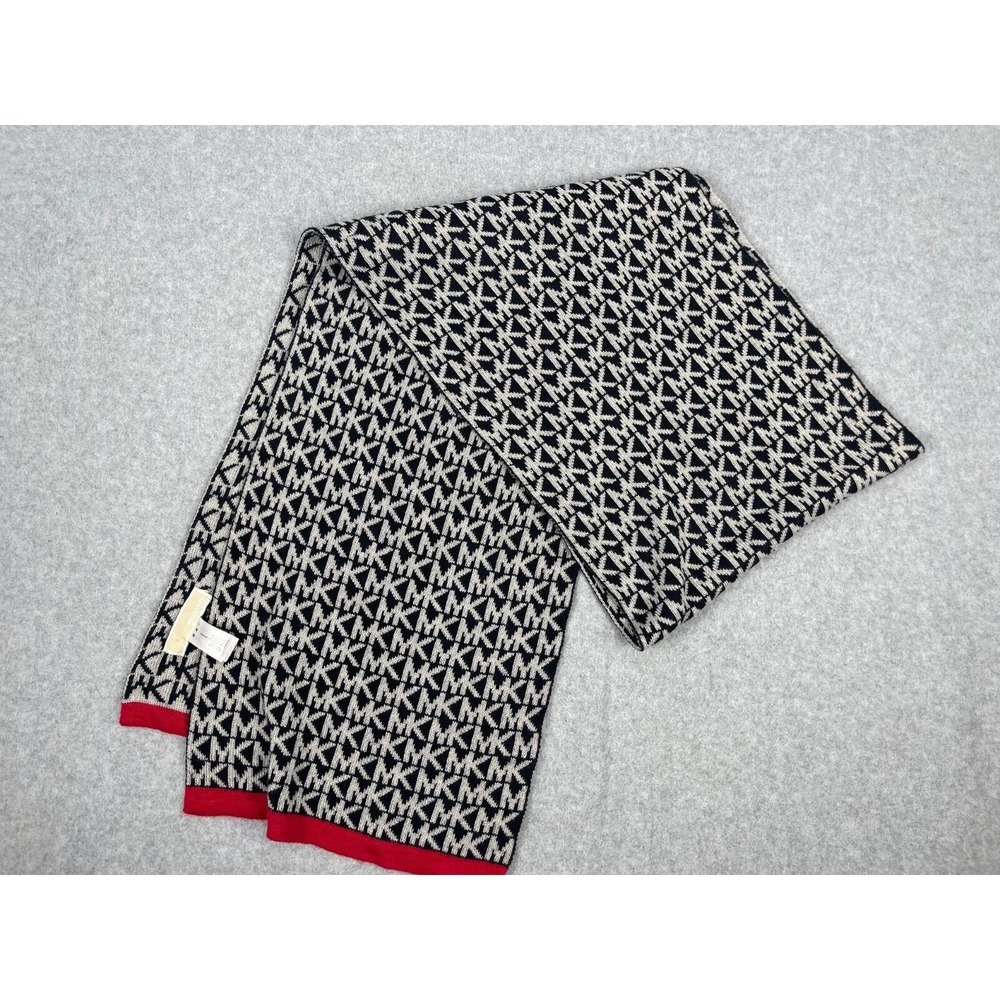 Michael Kors Scarf MK Logo Pattern Gray & Dark‎ Gray Reversible 62" L U6b